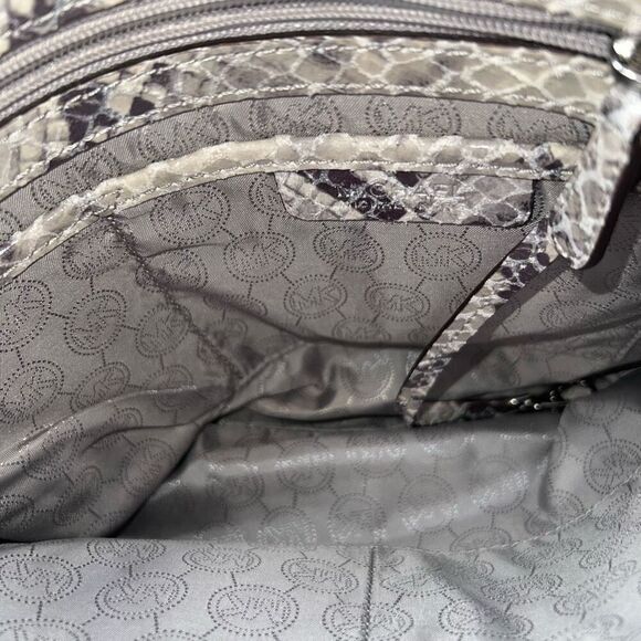 MICHAEL KORS Chain Python Leather JET SET Tote Hobo Convertible Shoulder Bag WIT - Picture 9 of 15